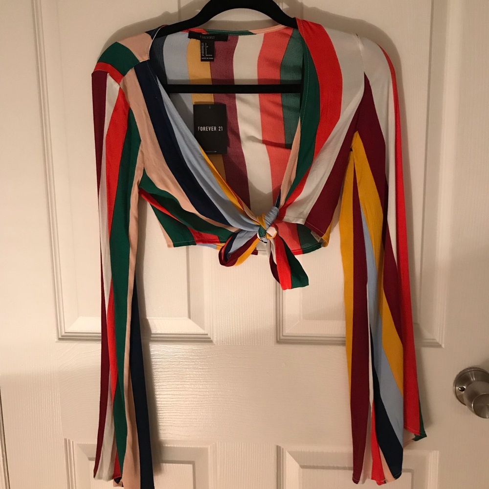 Never worn Forever 21 woven front tie crop top
